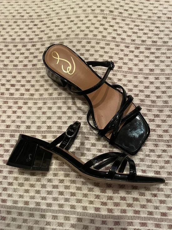 Sam Edelman Rachelle Patent Heels Black Strappy Sandals Size 7.5 Wedding Event - Picture 2 of 10
